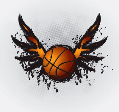 Poster Basketbal en vleugels afbeelding