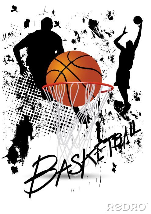 Poster basketballer in handelen op grunge witte achtergrond