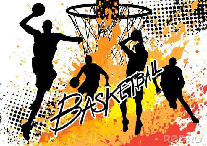 Poster basketballers op een gevlekte achtergrond