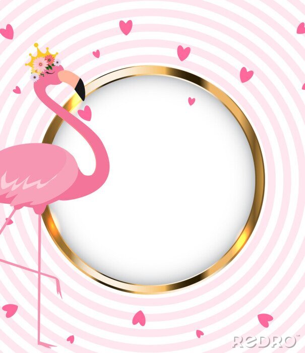 Poster Beautiful Little Princess Pink Flamingo in Golden Crown. Vector Illustration
