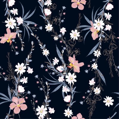 Beautiful  seamless pattern of garden many kind of botanical plants,flowers,orchid ,floral design for fashion,fabric,wallpaper,web and all prints