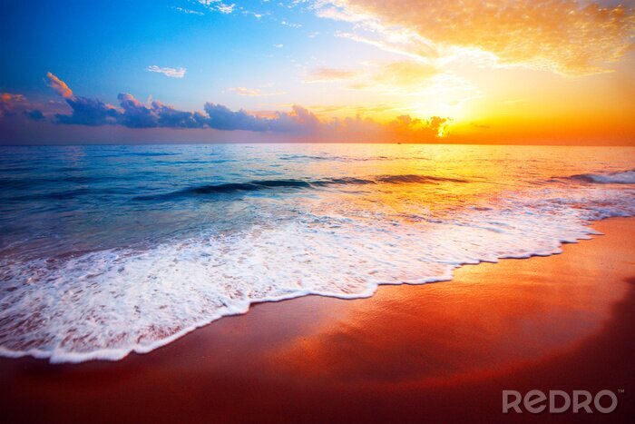Poster beautiful tropical sunset and sea