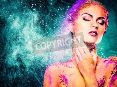 Poster Beautiful young woman with conceptual colourful body art