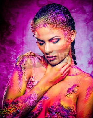 Poster Beautiful young woman with conceptual colourful body art