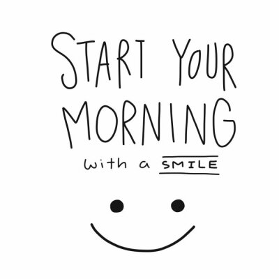 Begin je ochtend met een glimlach woord en gezicht vector illustratie