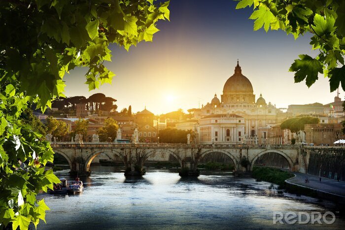 Poster bekijken op de Tiber en de basiliek van St Peter