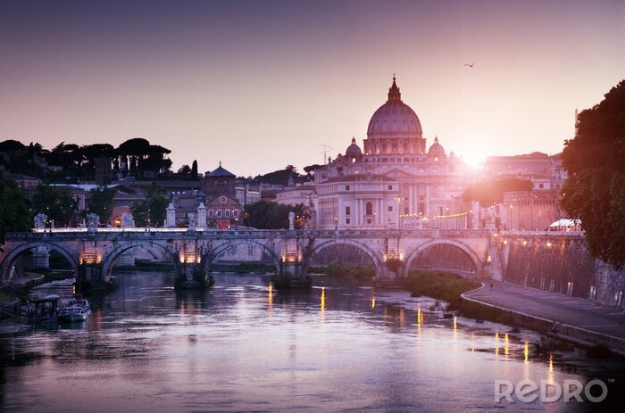 Poster bekijken op de Tiber en de basiliek van St Peter in Vaticaan