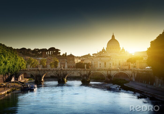 Poster bekijken op de Tiber en de basiliek van St Peter in Vaticaan