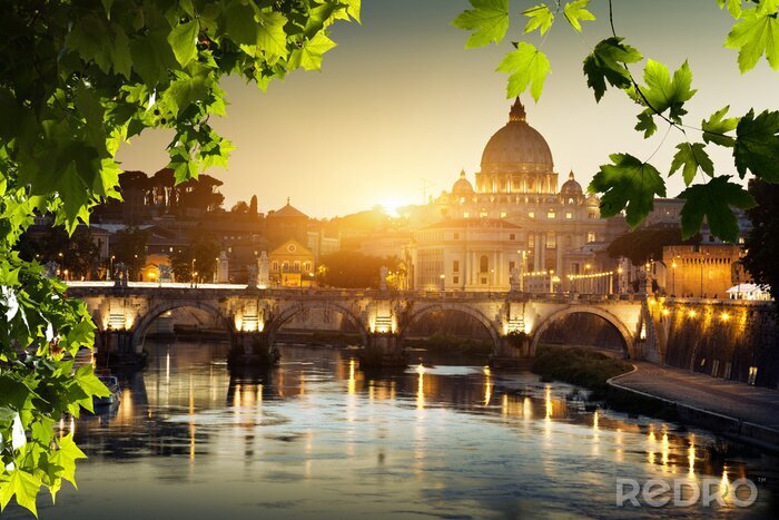 Poster bekijken op de Tiber en de basiliek van St Peter in Vaticaan