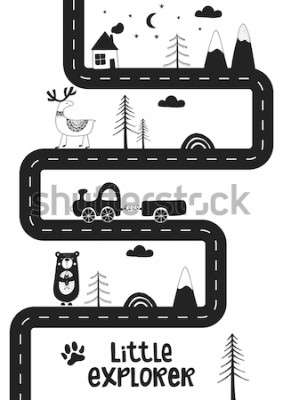 Poster Berenhuisjes en bomen langs de kronkelende weg