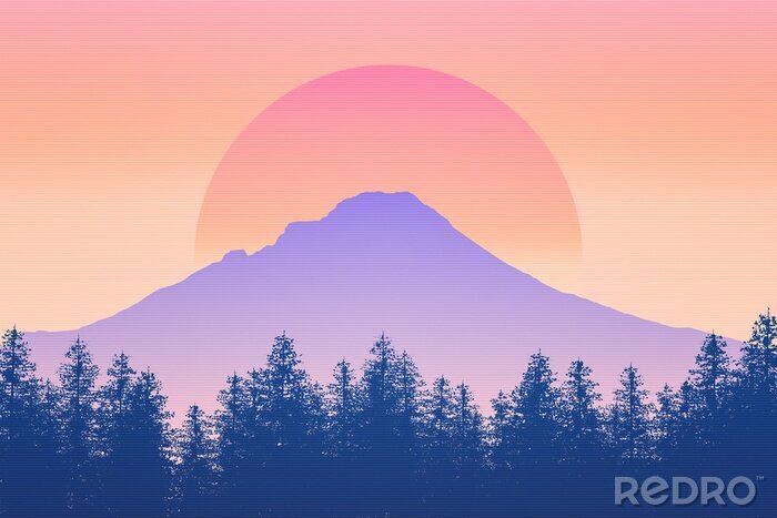 Poster Berg op een achtergrond van zonsondergang