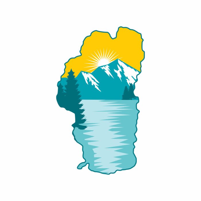 Poster Berg zonsondergang en meer