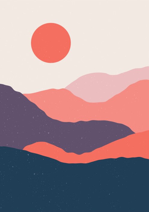 Poster Berglandschap in abstracte stijl