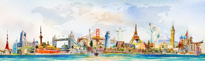 Poster Beroemde wereldmonumenten in het panorama