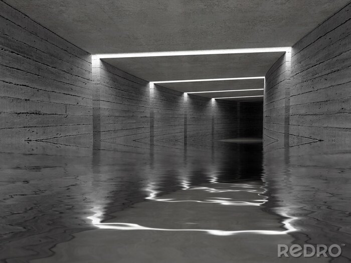 Poster Betonnen tunnel met water