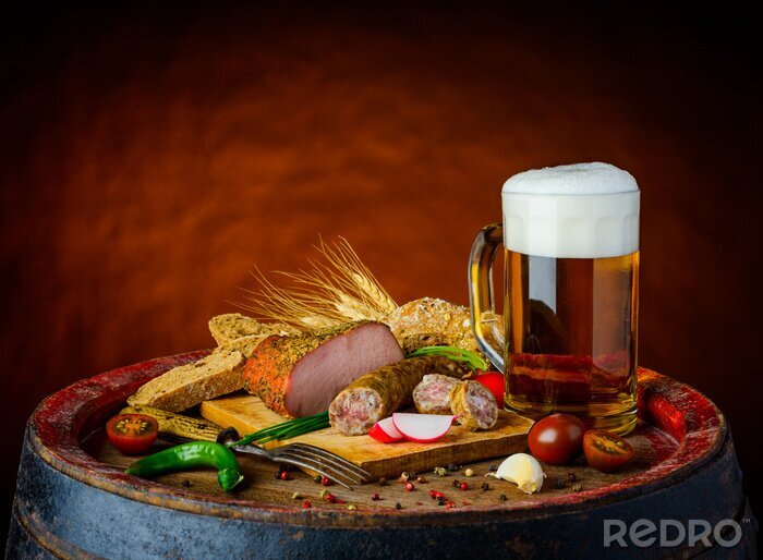 Poster Bier en rustieke eten