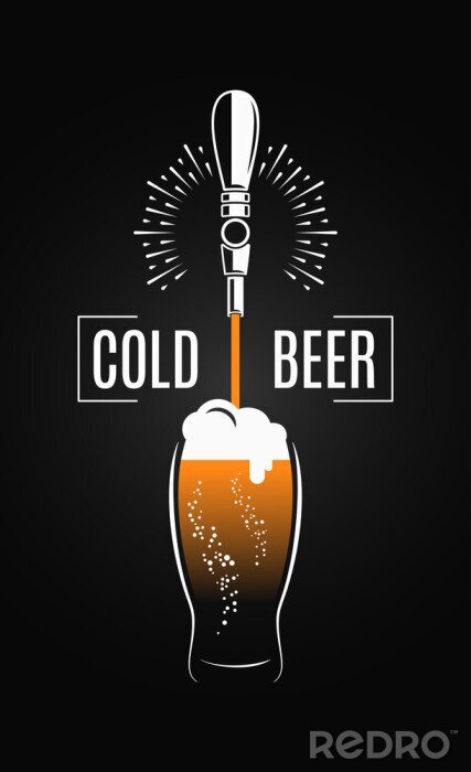 Poster Bierkraan met bierglas op zwarte achtergrond