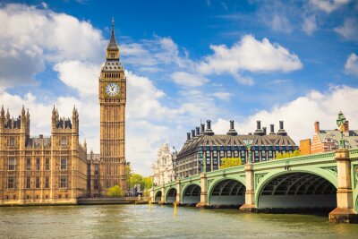 Fotobehang Big Ben en het Palace of Westminster tegen een heldere hemel