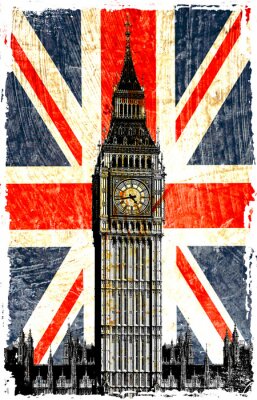 Poster Big Ben op de achtergrond van de Britse vlag