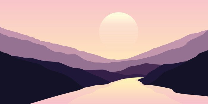 Poster Big river nature landscape outdoor adventure at sunset vector illustration EPS10