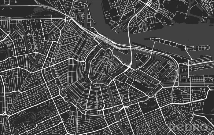 Poster Black and white vector modern city map of Amsterdam