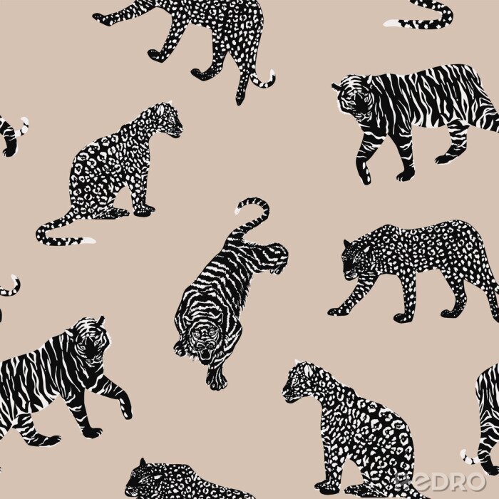 Poster Black white animal seamless beige background