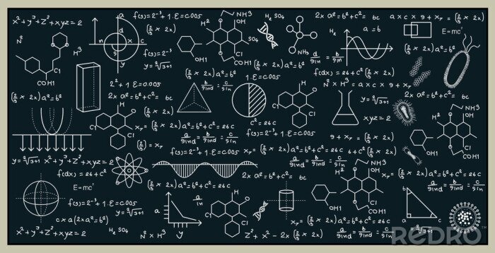 Poster Blackboard met wiskunde en wetenschap door te schrijven op het bord.