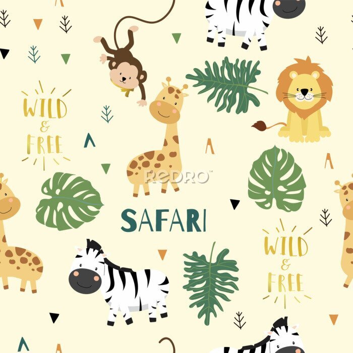 Poster Blad- en safaridierenpatroon