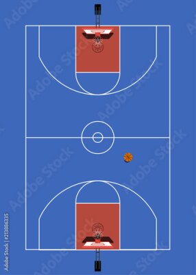 Poster Blauw basketbalveld