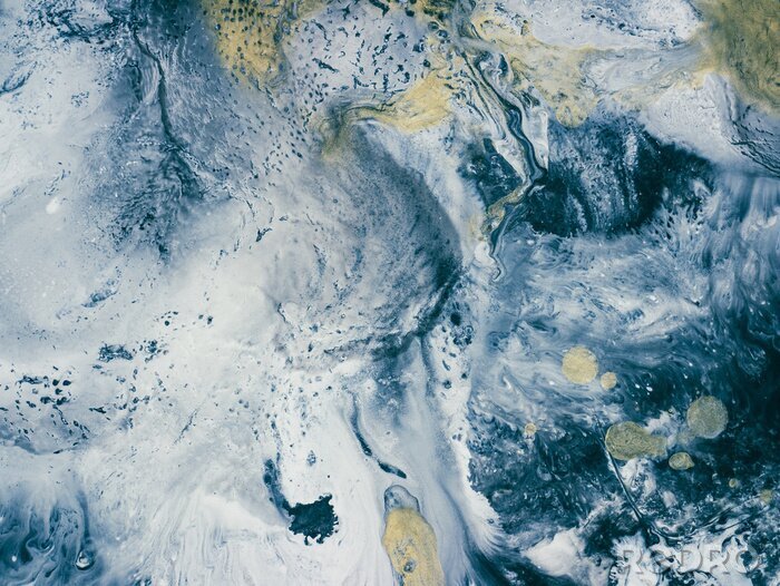 Poster Blauw-geel vloeiend marmer