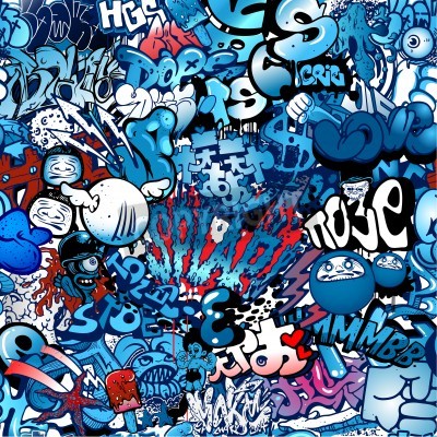 Poster Blauw graffiti-patroon