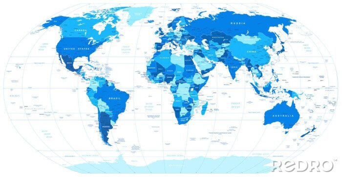 Poster Blauw motief met wereldkaart