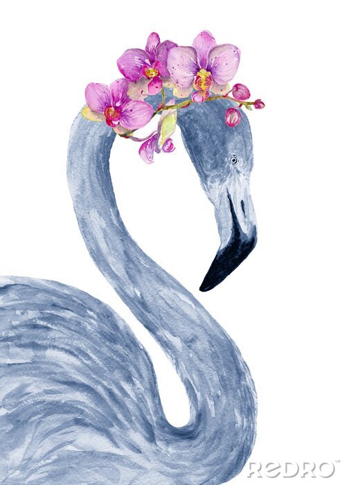 Poster Blauwe flamingo