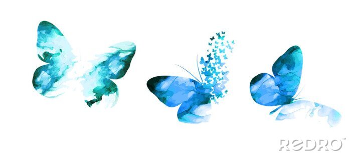 Poster Blauwe groene abstracte vlinders moderne illustratie