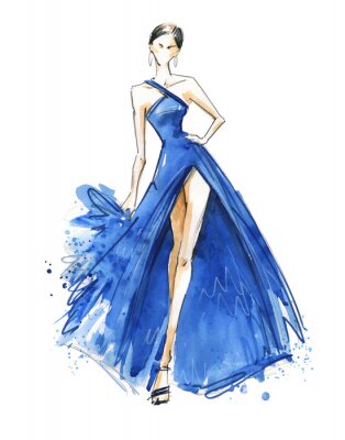 Poster Blauwe jurk fashion design