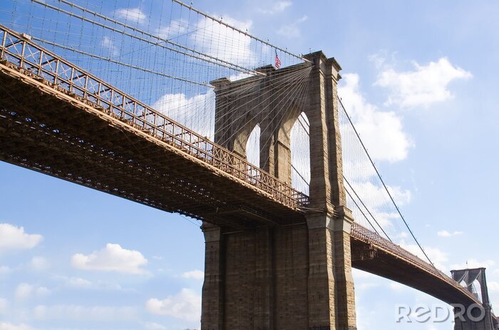 Poster Blauwe lucht en Brooklyn Bridge