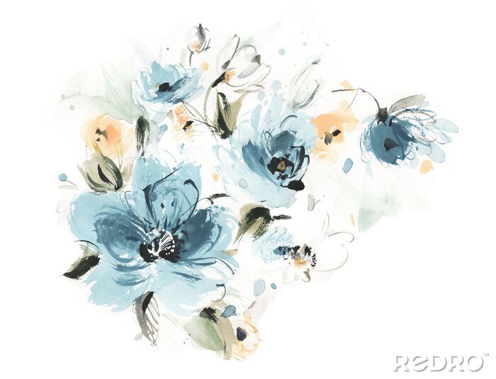 Poster Blauwe orchideebloemen met vervaagde randen
