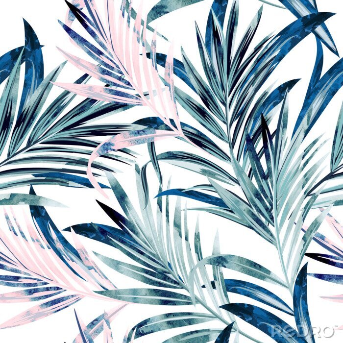 Poster Blauwe palmbladeren