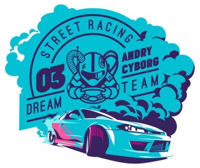 Blauwe race-afbeelding met sportwagen