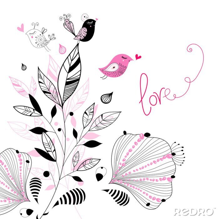 Poster Bloemblaadjes en bladeren