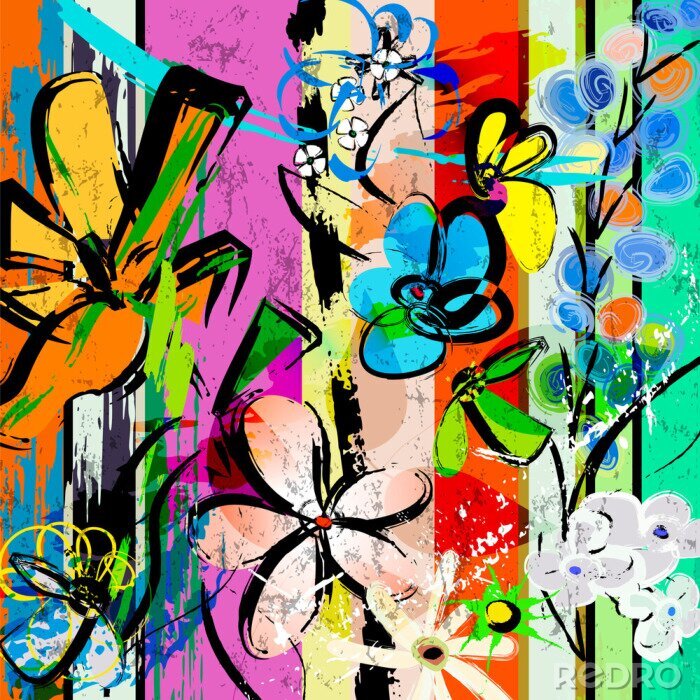 Poster Bloemen als abstracte graffiti compositie