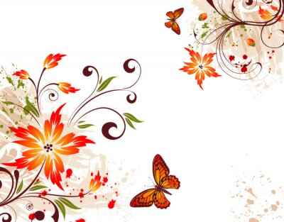 Bloemen en vlinders op één illustratie