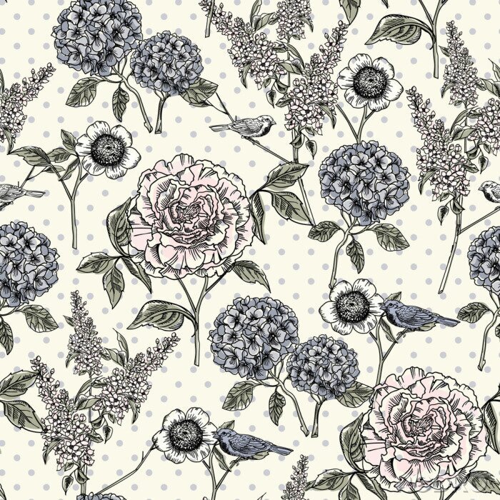 Poster Bloemen naadloos patroon. Trendy hand getekende texturen.