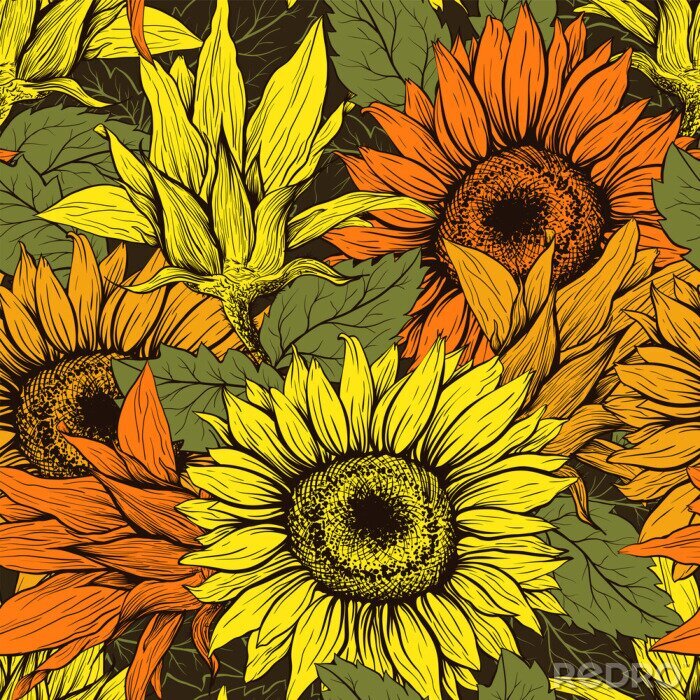 Poster Bloemmotief met zonnebloemen