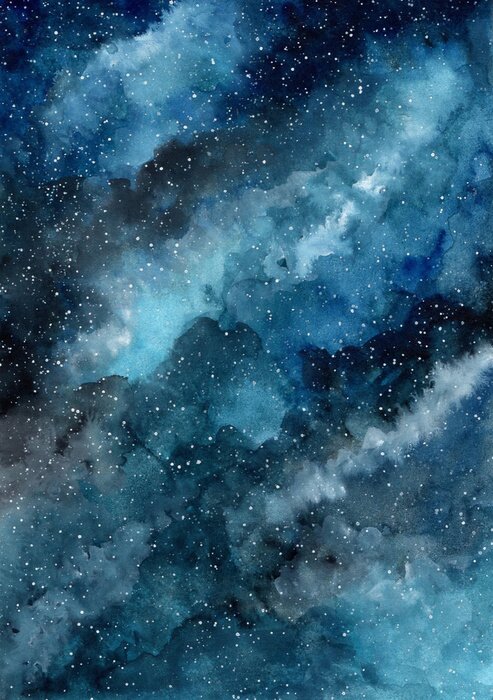 Poster Blue galaxy watercolor background
