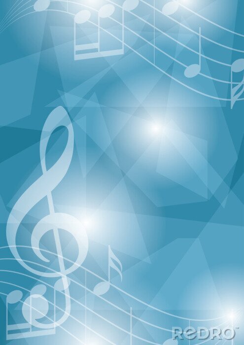 Poster blue vector flyer with music notes and geometric shapes - abstract background