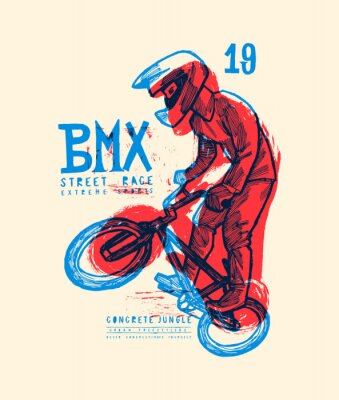 Poster bmx extreme fietstrucs - grungy vintage typografie t-shirt print