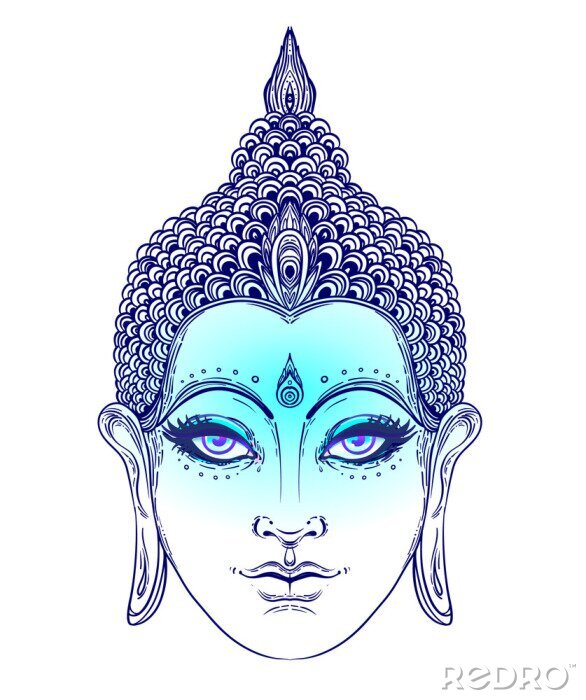 Poster Boeddha met wit en blauw gezicht en paarse ogen