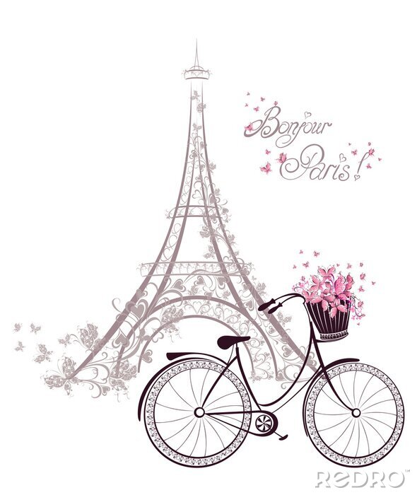 Poster Bonjour Parijs tekst met Eiffeltoren en fiets