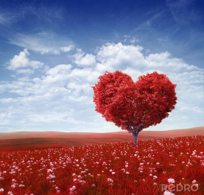 Poster Boom in de vorm van hart, Valentijnsdag achtergrond,